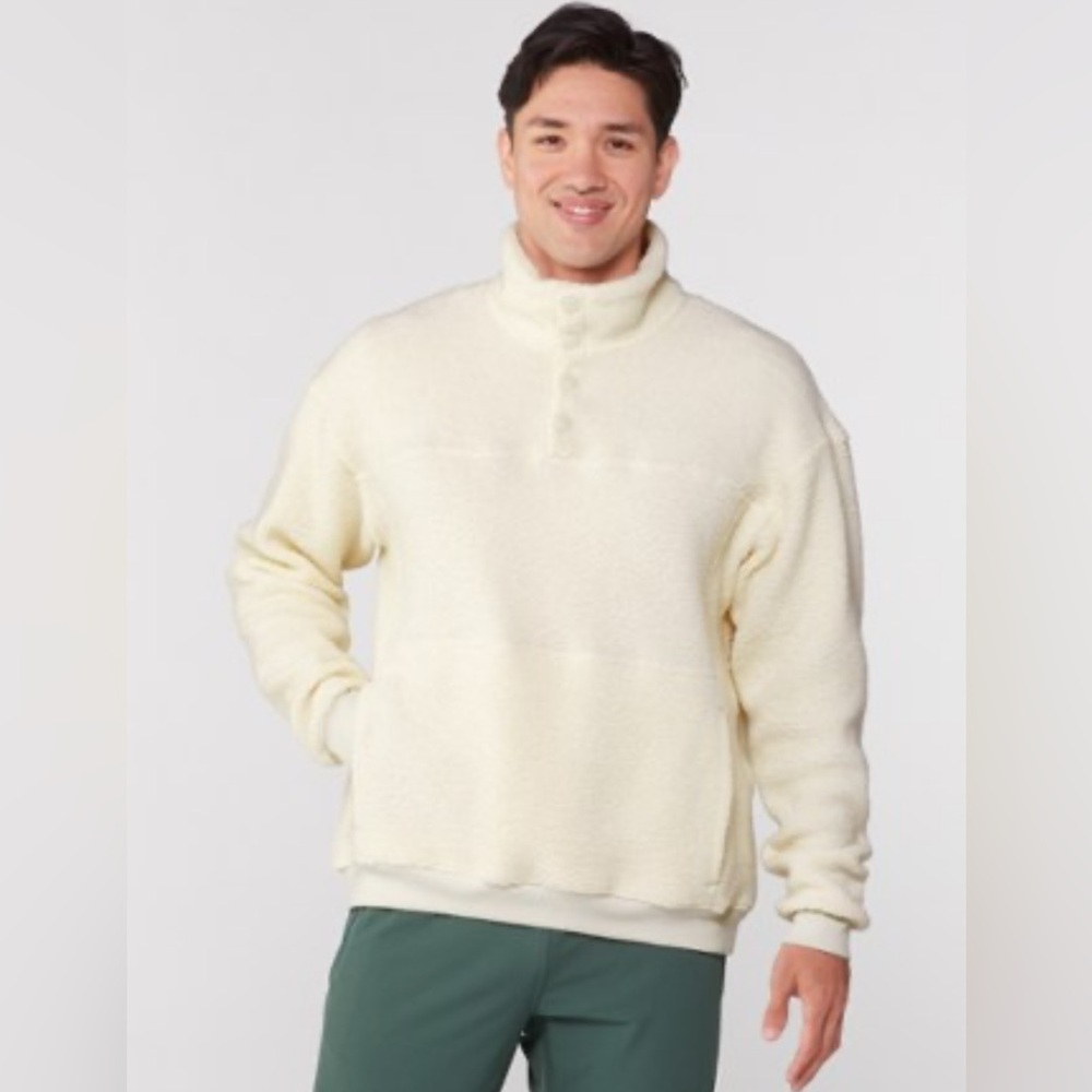 Outdoor Voices MegaFleece Snap Up Wool Blend Sherpa Cream Size Small Oversized